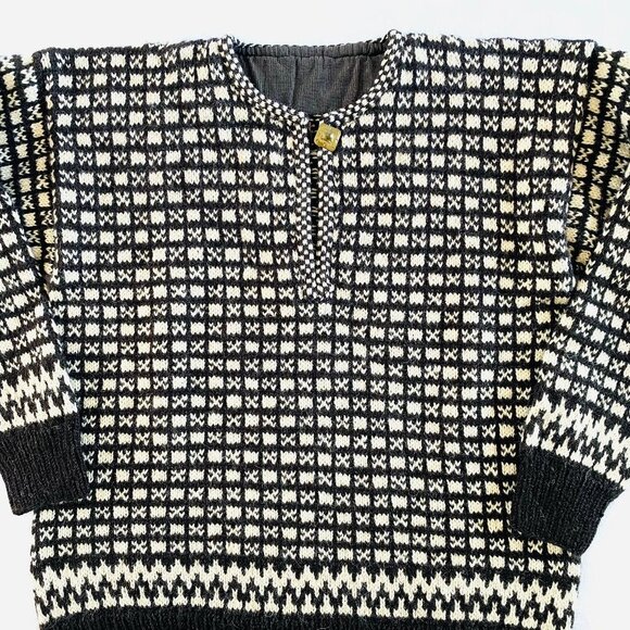 Handknit 100% wool Women's sweater Small Medium quality brown cream pull on - Picture 3 of 9